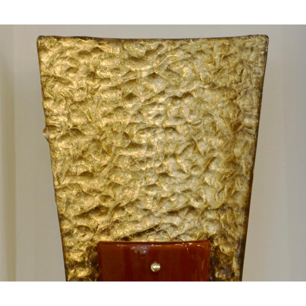 Contemporary Italian Pair of Gold and Amber/Orange Murano Glass Organic Sconces