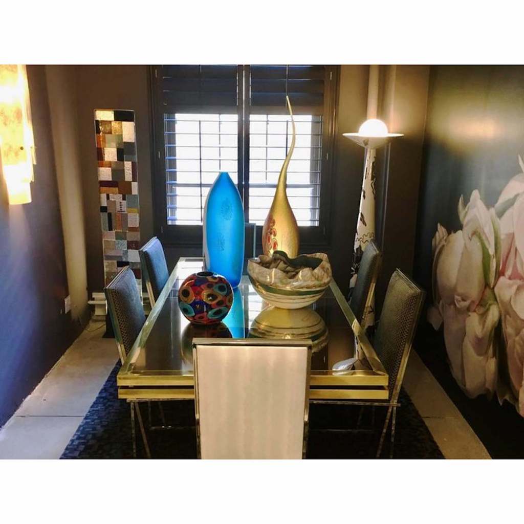 1970s Italian Brass Satin and Chrome Geometric Large Dining/Hall Table - Cosulich Interiors & Antiques