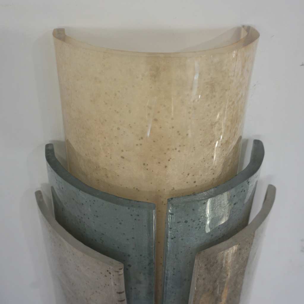 Contemporary Italian Wall Lights in Brass White Blue Gray Layered Murano Glass