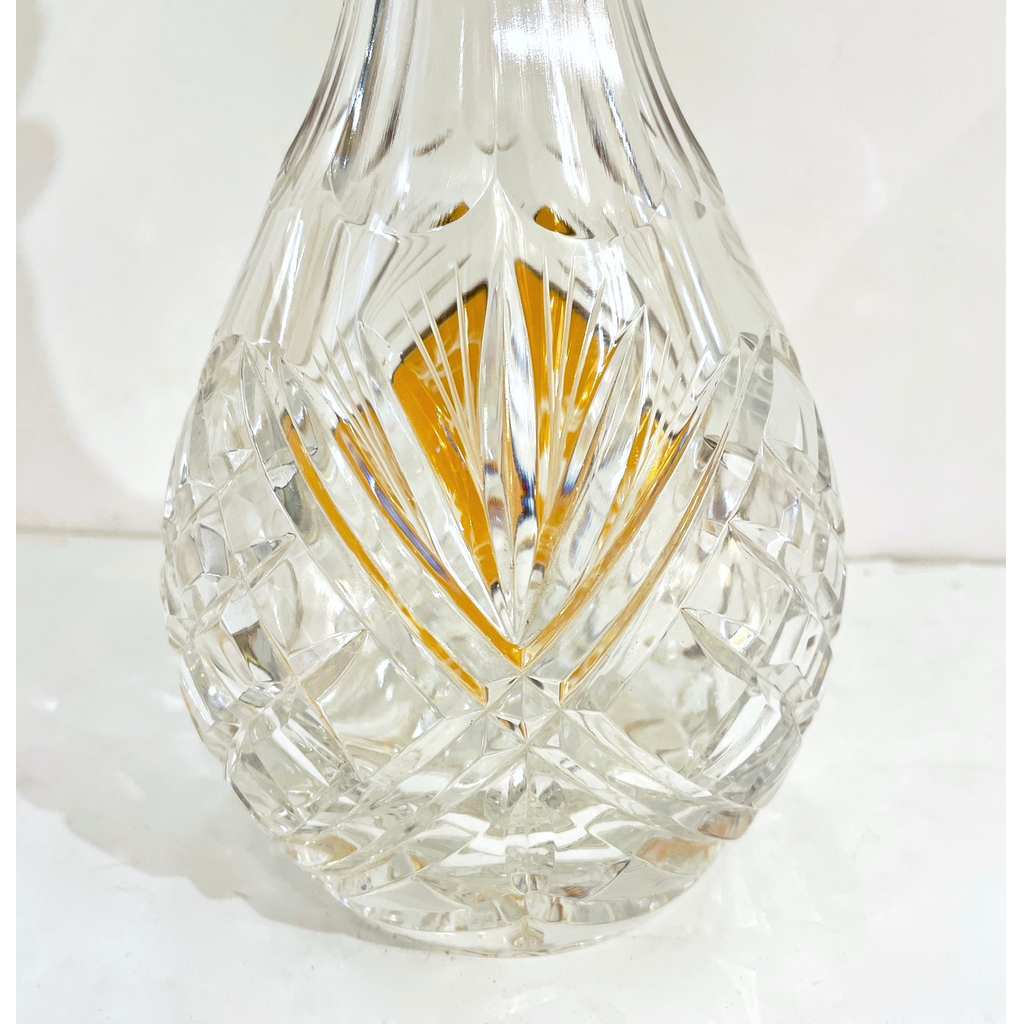 1970s Vintage Austrian Animal Engraved Overlaid Gold Amber Glass Liqueur Bottle