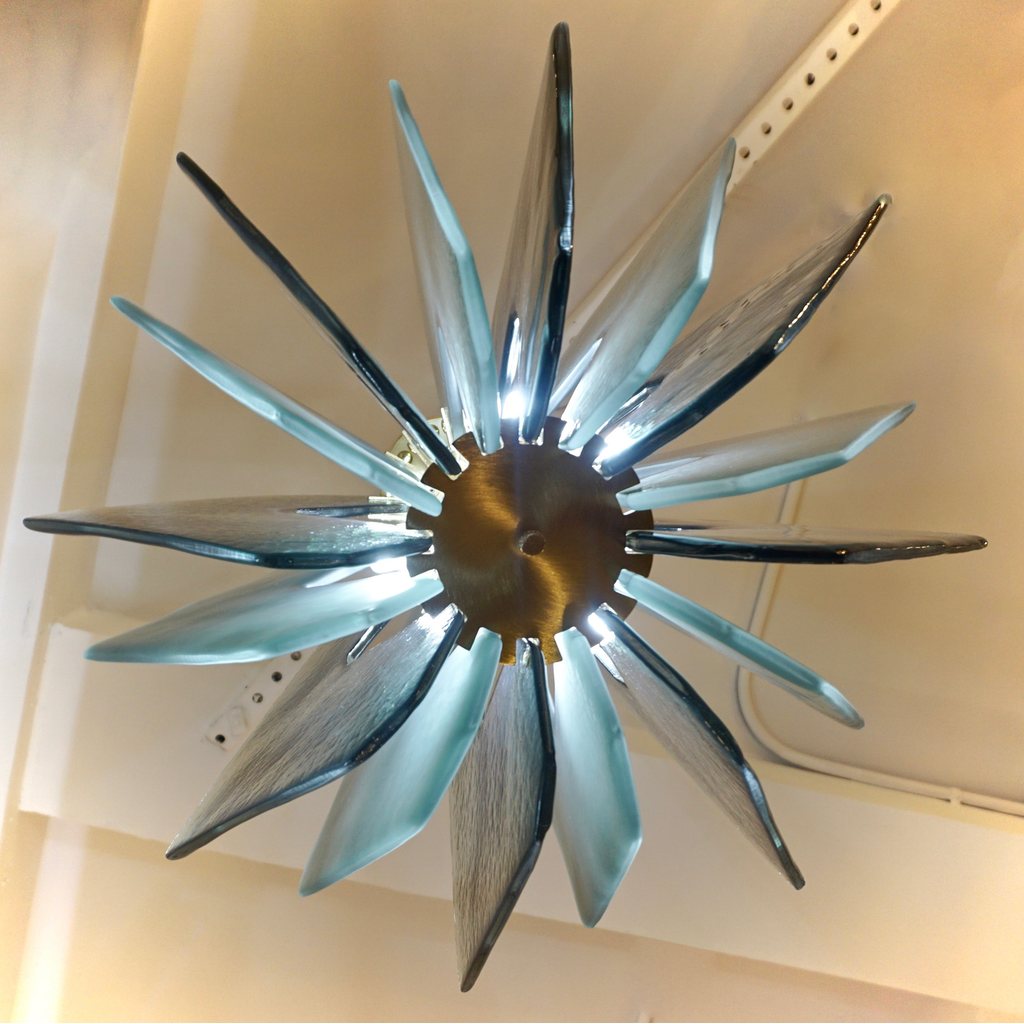 Contemporary Italian Aqua Blue Green Textured Murano Glass Pendant/Chandelier