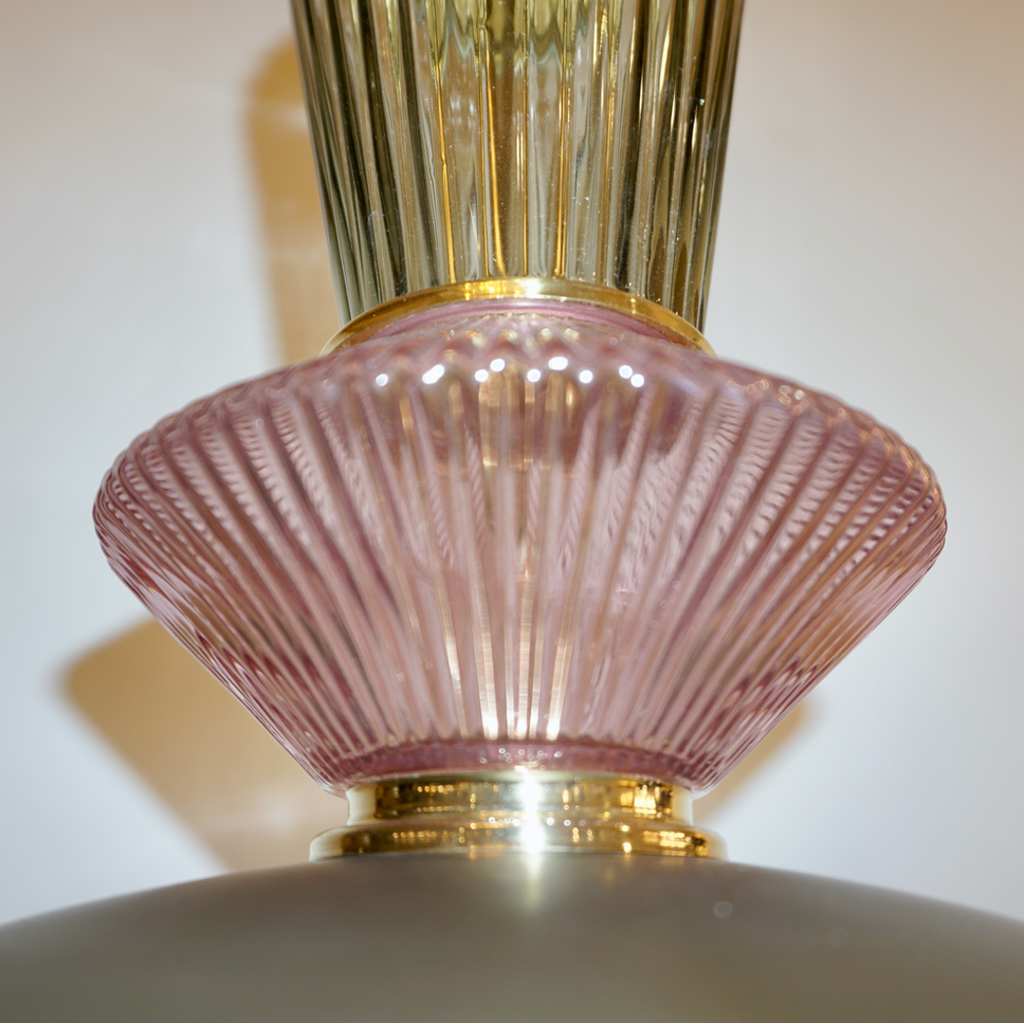 Bespoke Italian Organic Amethyst Gray Green Murano Glass Brass Pendant Light