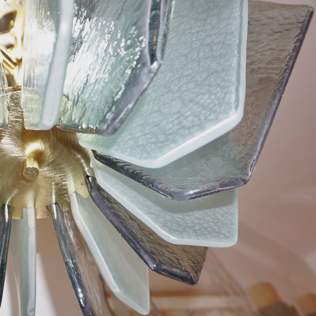 Contemporary Italian Aqua Blue Green Textured Murano Glass Pendant/Chandelier