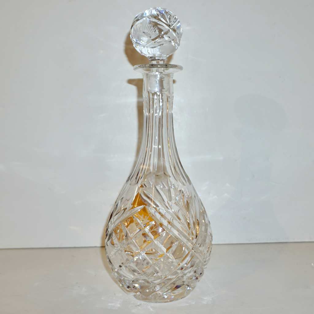 1970s Vintage Austrian Animal Engraved Overlaid Gold Amber Glass Liqueur Bottle