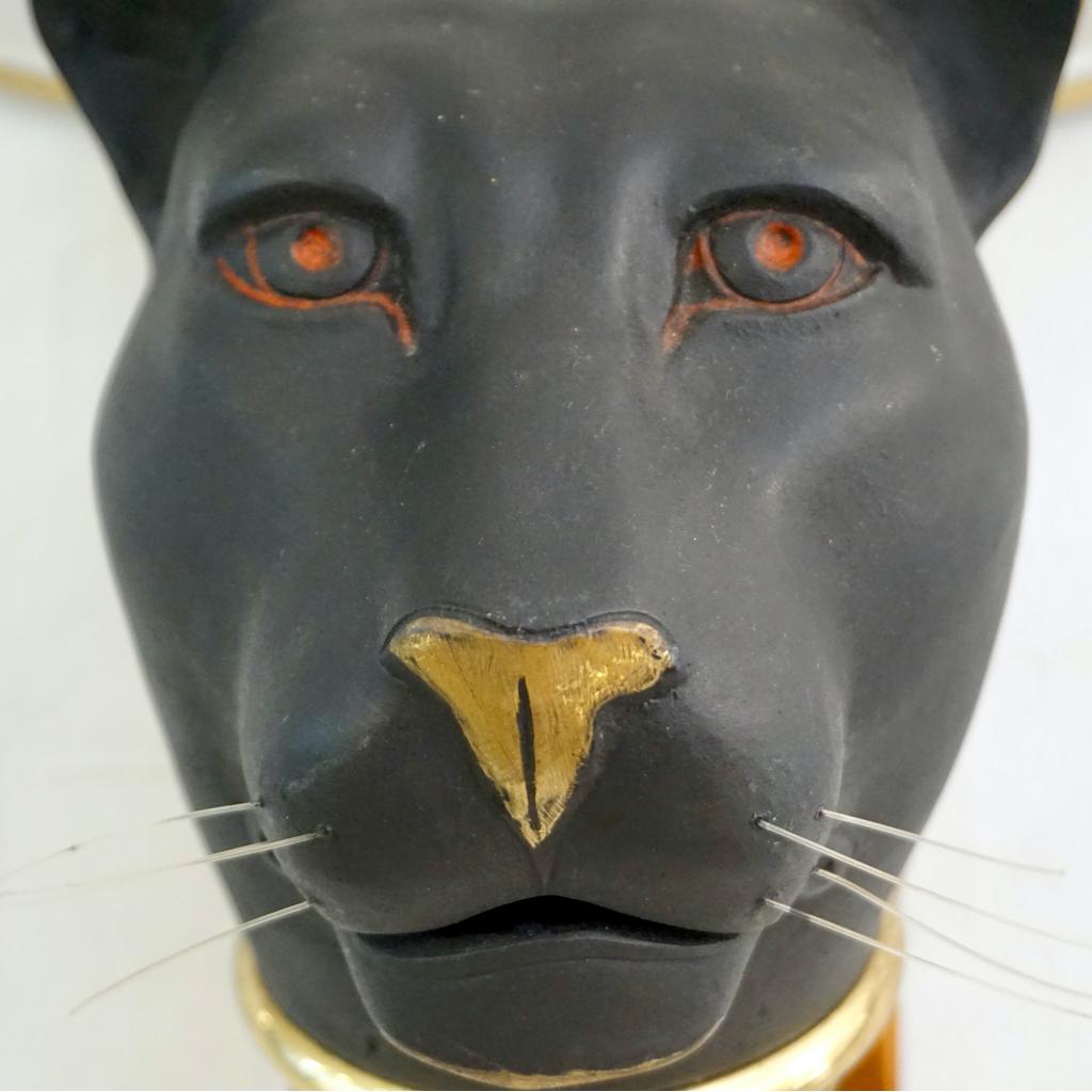 1950s Italian Art Deco Pair of Black Panther Bronze Frosted Glass Wall Lights