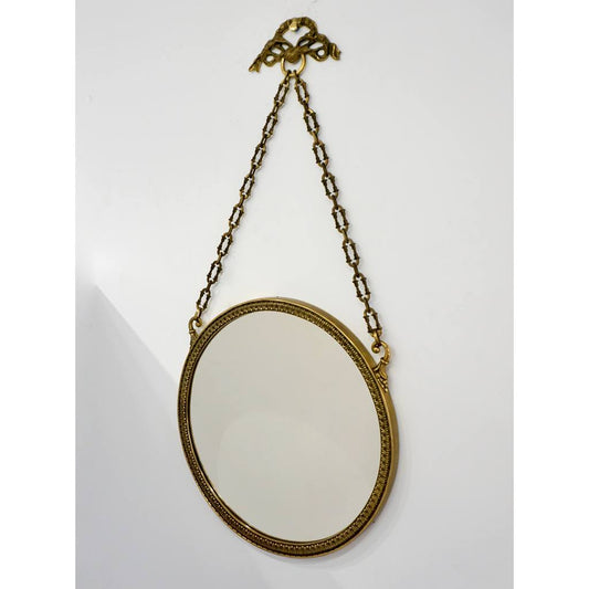 1950s Vintage Italian Chain Hanging & Chased Bronze Round Mirror with Knot