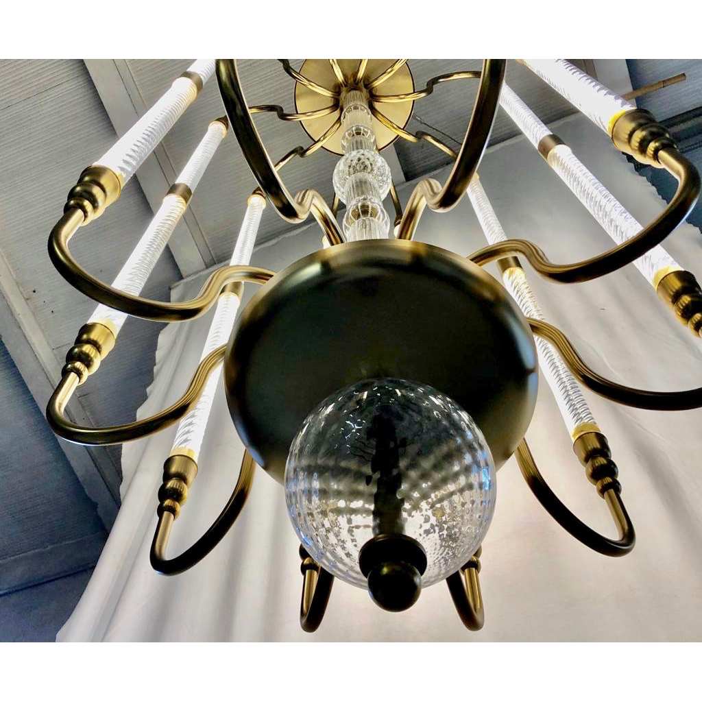 Contemporary Bespoke Italian Monumental Murano Glass Antique Brass Open Lantern