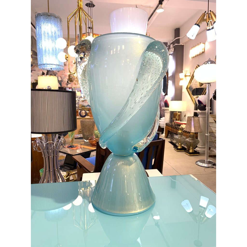 Barovier Toso Contemporary Italian Modern Aqua Blue Murano Glass Organic Lamp