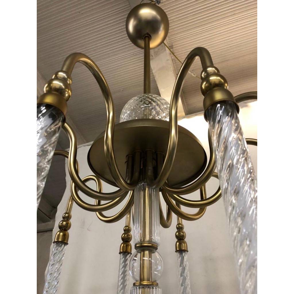 Contemporary Bespoke Italian Monumental Murano Glass Antique Brass Open Lantern