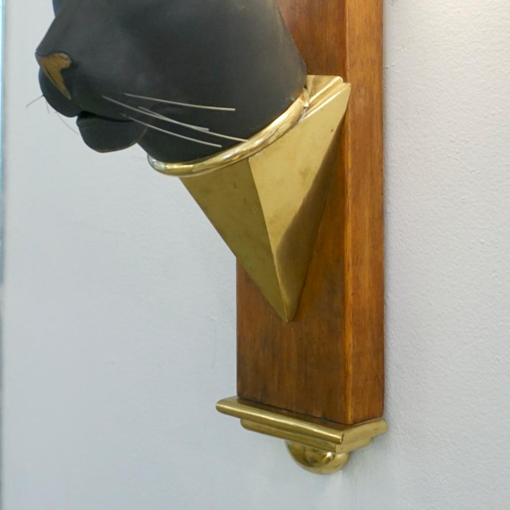 1950s Italian Art Deco Pair of Black Panther Bronze Frosted Glass Wall Lights