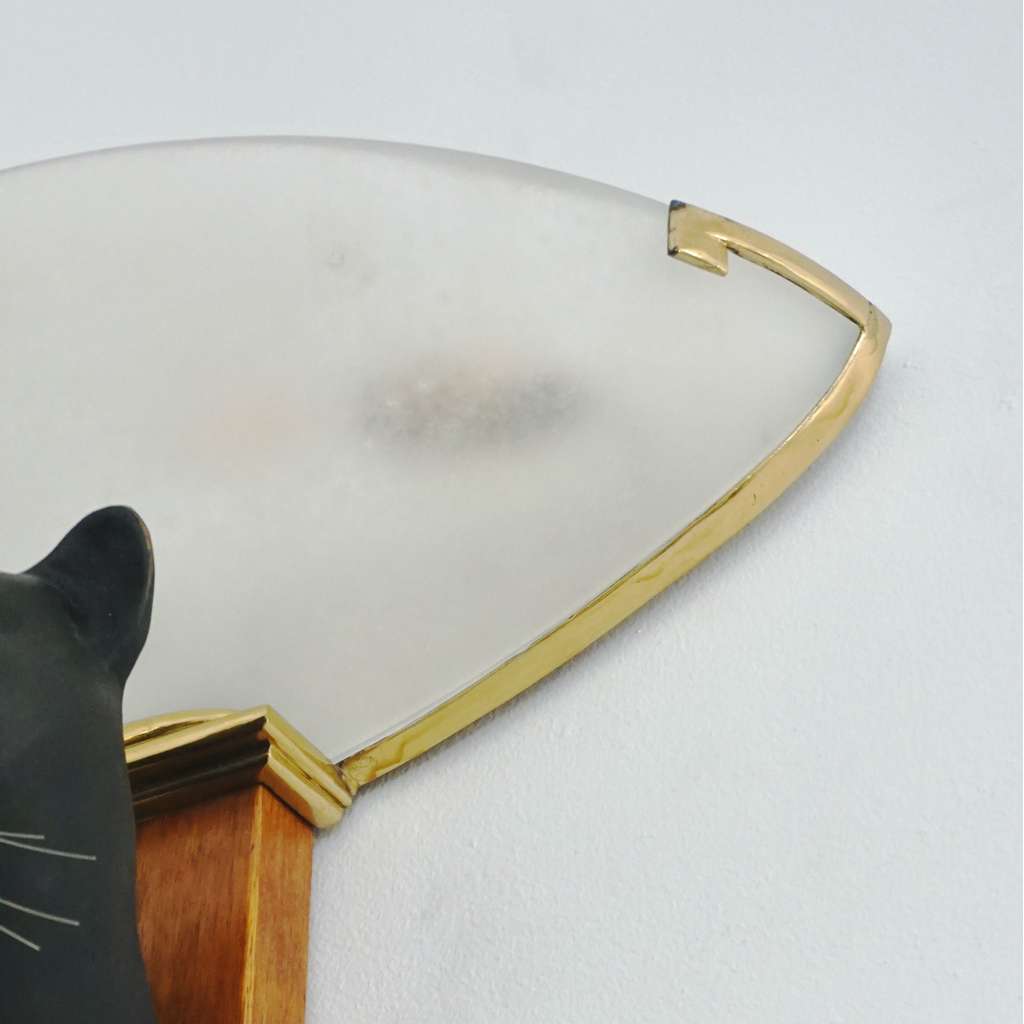 1950s Italian Art Deco Pair of Black Panther Bronze Frosted Glass Wall Lights