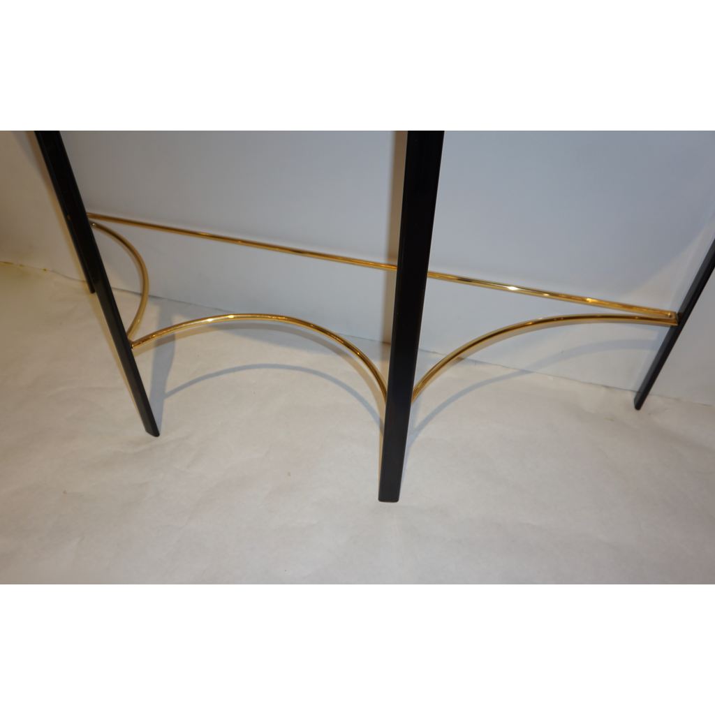 1970s Vintage Italian One-Drawer Black & Cream Lacquered Brass Demi Lune Console