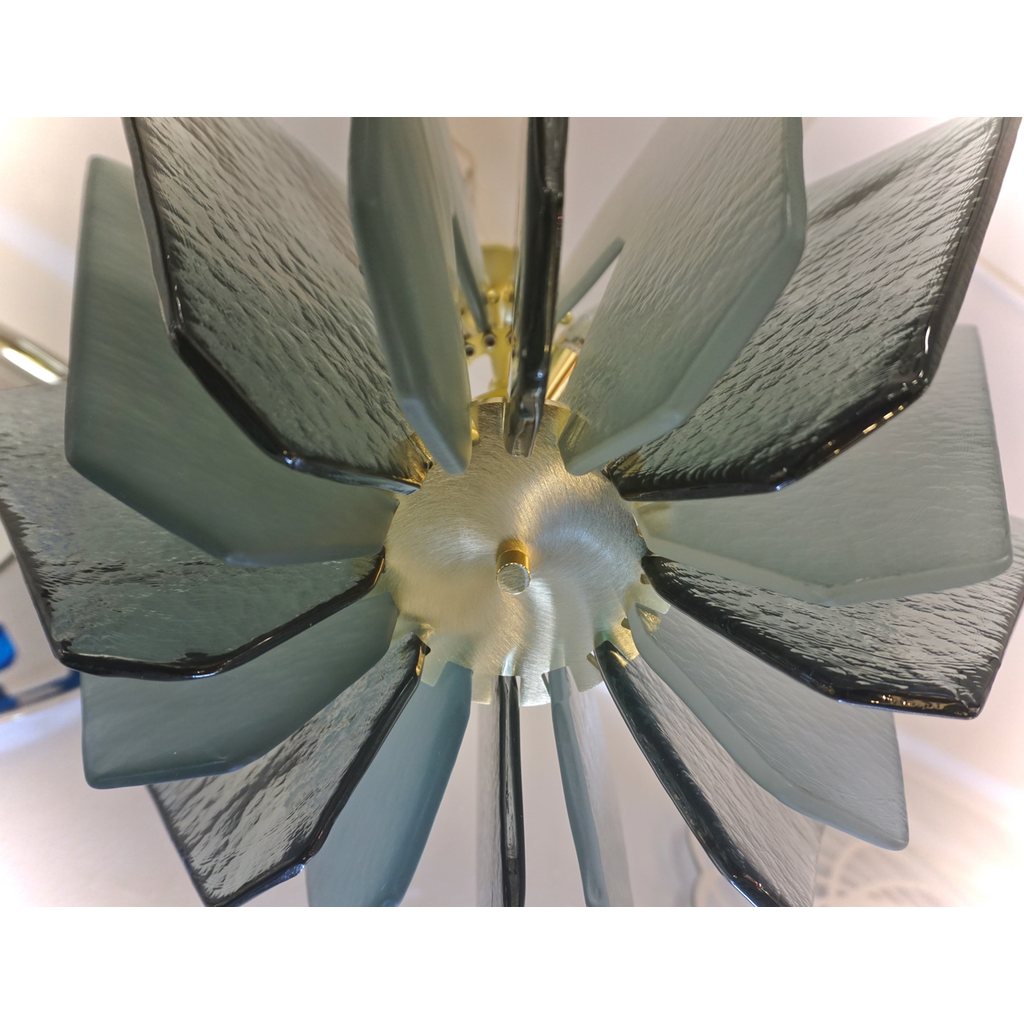 Contemporary Italian Aqua Blue Green Textured Murano Glass Pendant/Chandelier