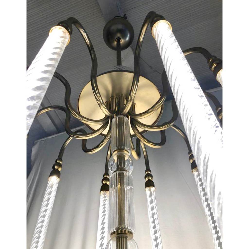 Contemporary Bespoke Italian Monumental Murano Glass Antique Brass Open Lantern