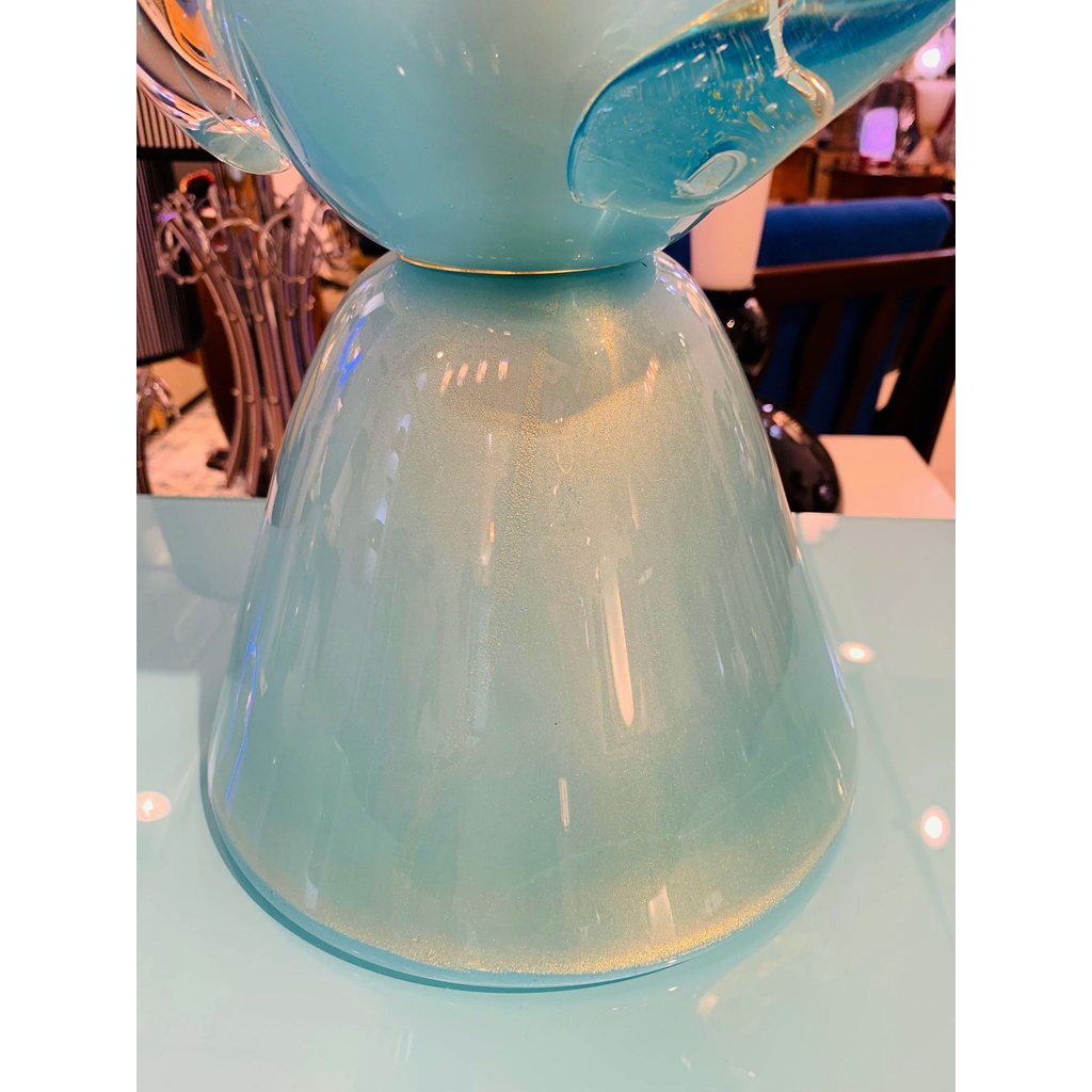 Barovier Toso Contemporary Italian Modern Aqua Blue Murano Glass Organic Lamp