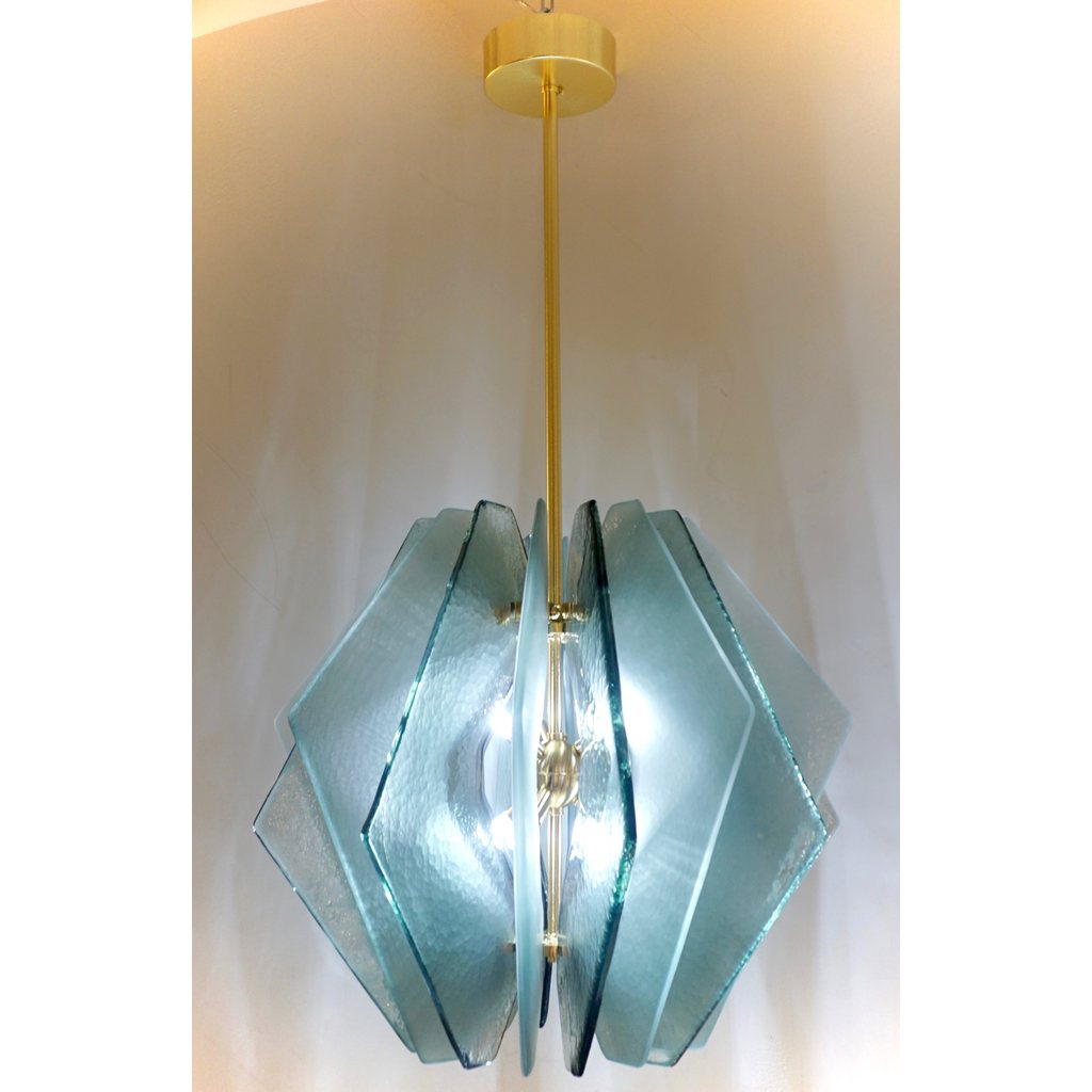 Contemporary Italian Aqua Blue Green Textured Murano Glass Pendant/Chandelier