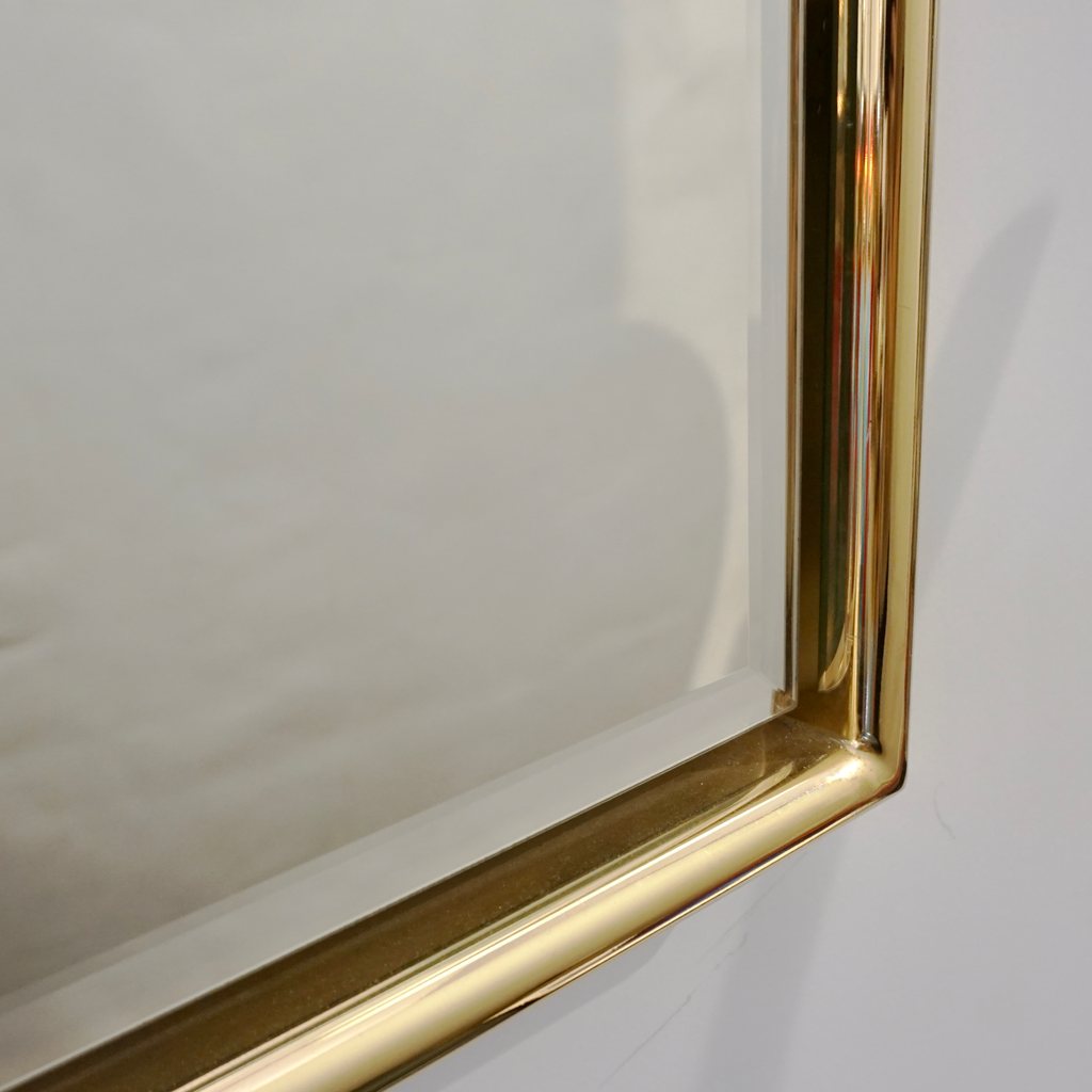 1960s Italian Minimalist Brass Floating Mirror with Round Arched Top Frame