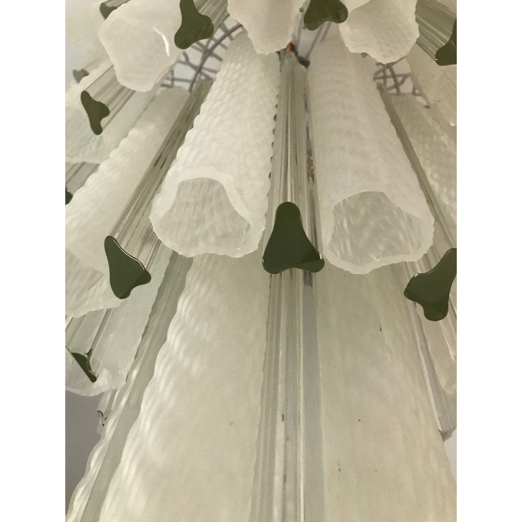 Venini 1960s Cylinder Crystal and White Murano Glass Round Chandelier on Nickel