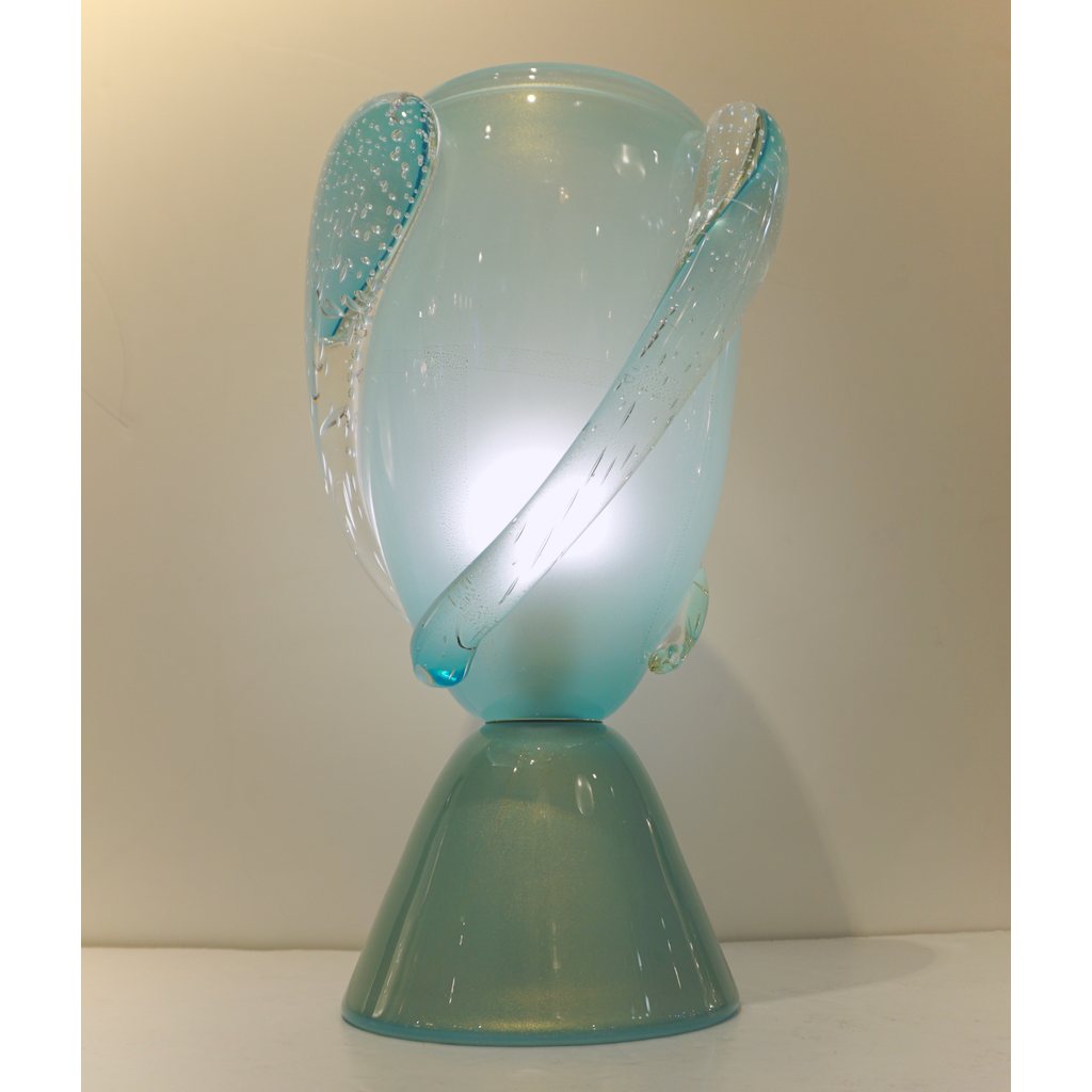 Barovier Toso Contemporary Italian Modern Aqua Blue Murano Glass Organic Lamp