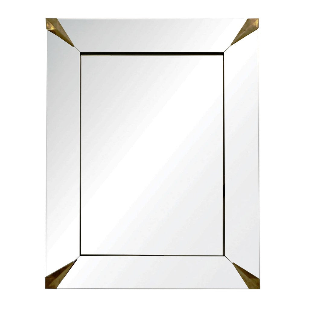 1960s Italian Vintage Minimalist Black Glass & Brutalist Brass Wall Mirror