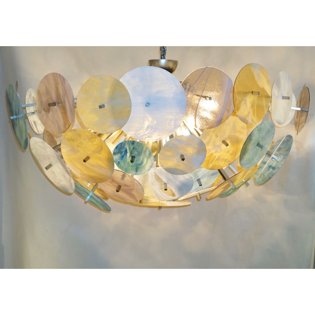 Contemporary Italian Yellow White Aqua Blue Murano Glass Oval Sputnik Flushmount