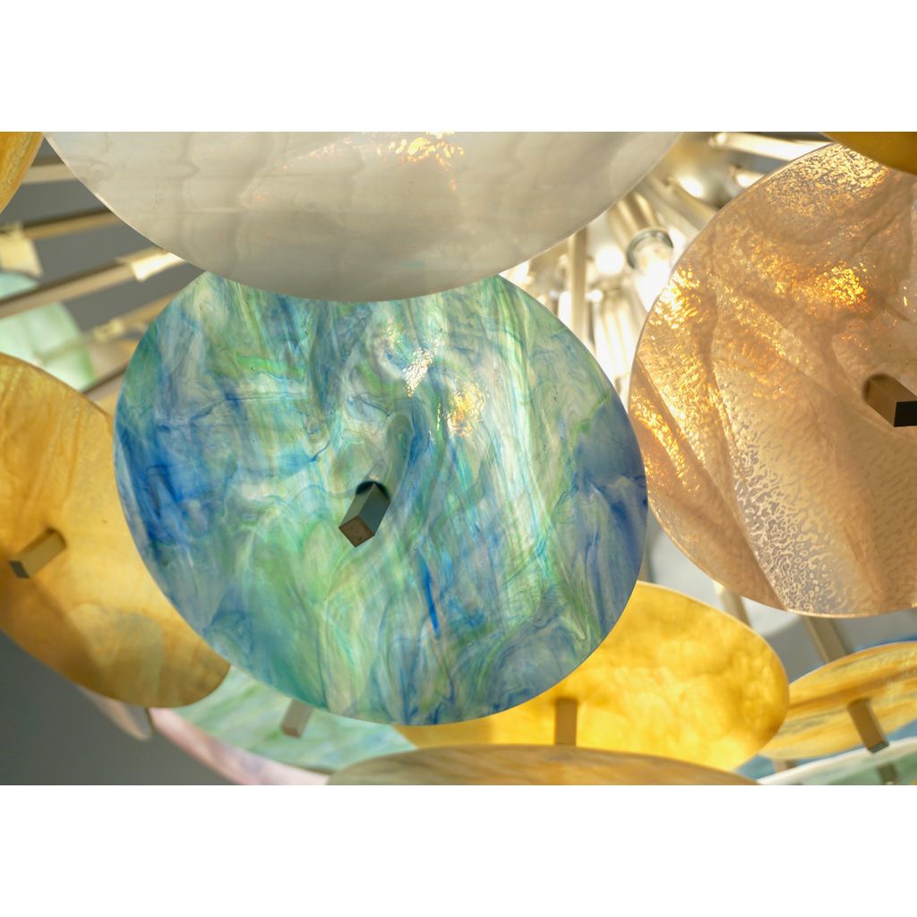 Contemporary Italian Yellow White Aqua Blue Murano Glass Oval Sputnik Flushmount