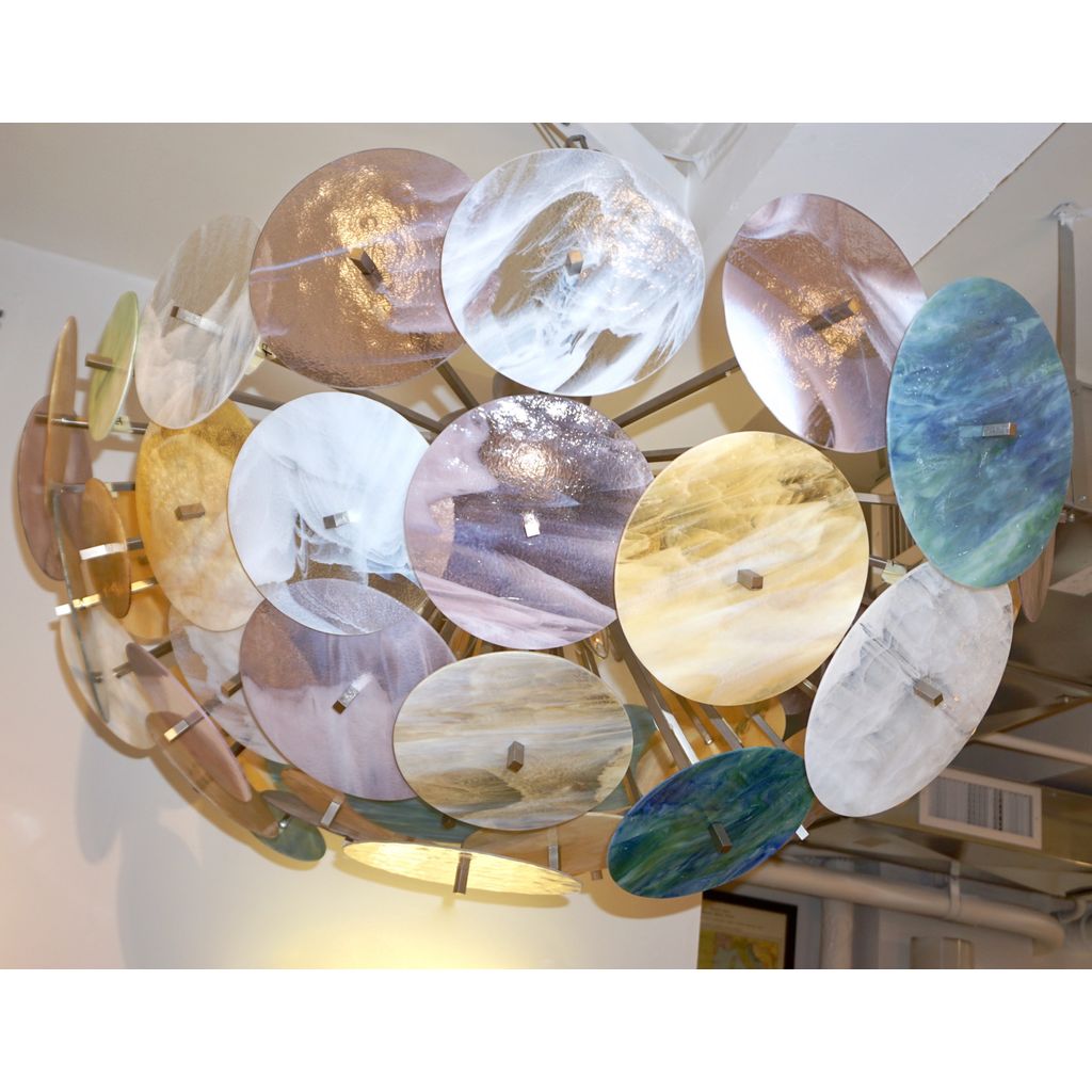 Contemporary Italian Yellow White Aqua Blue Murano Glass Oval Sputnik Flushmount