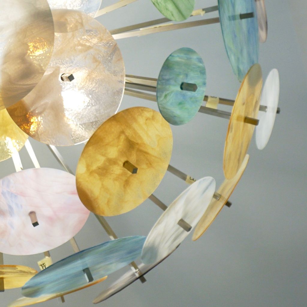 Contemporary Italian Yellow White Aqua Blue Murano Glass Oval Sputnik Flushmount