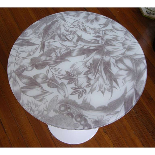 1960s Italian White Round Table with Laminated Gray Painted Fabric Top