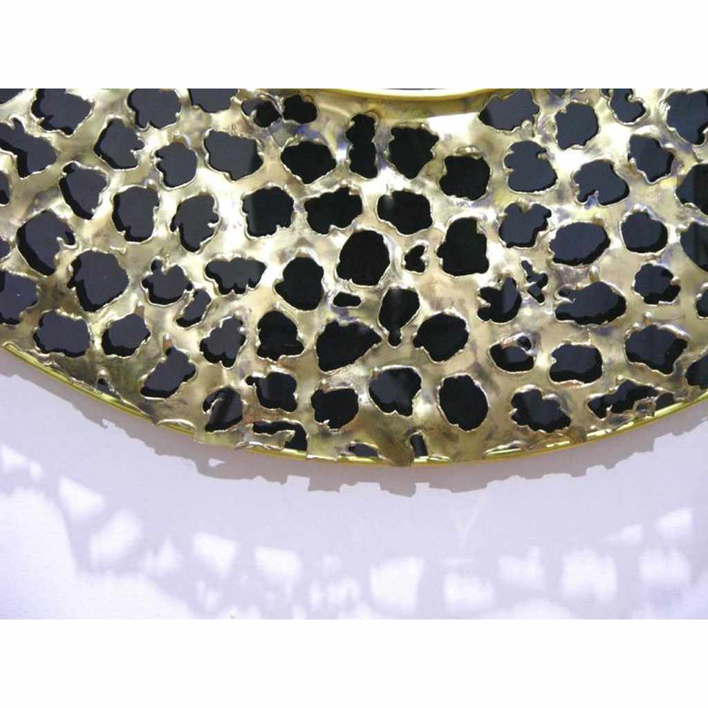 Contemporary Italian Brutalist Leopard Brass and Black Glass Modern Round Mirror - Cosulich Interiors & Antiques