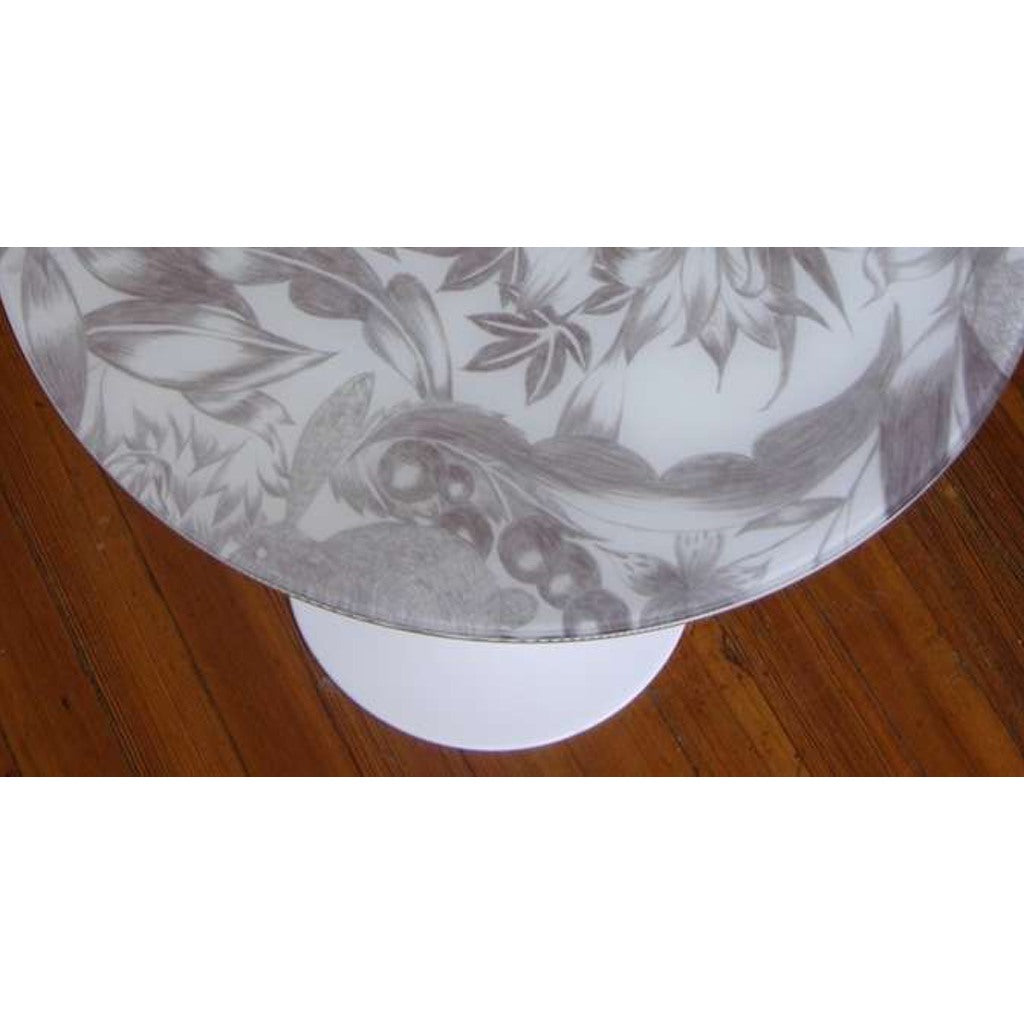 1960s Italian White Round Table with Laminated Gray Painted Fabric Top