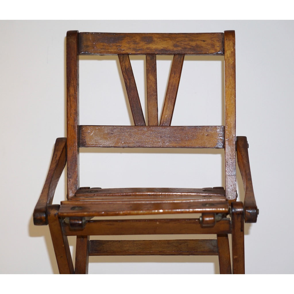 Antique 1950s Italian Handcrafted Oak Doll / Miniature Folding Chair