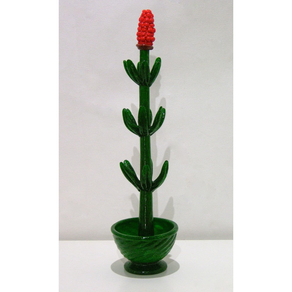 1980s Italian Organic Green Murano Glass Potted Plant with Red Flower