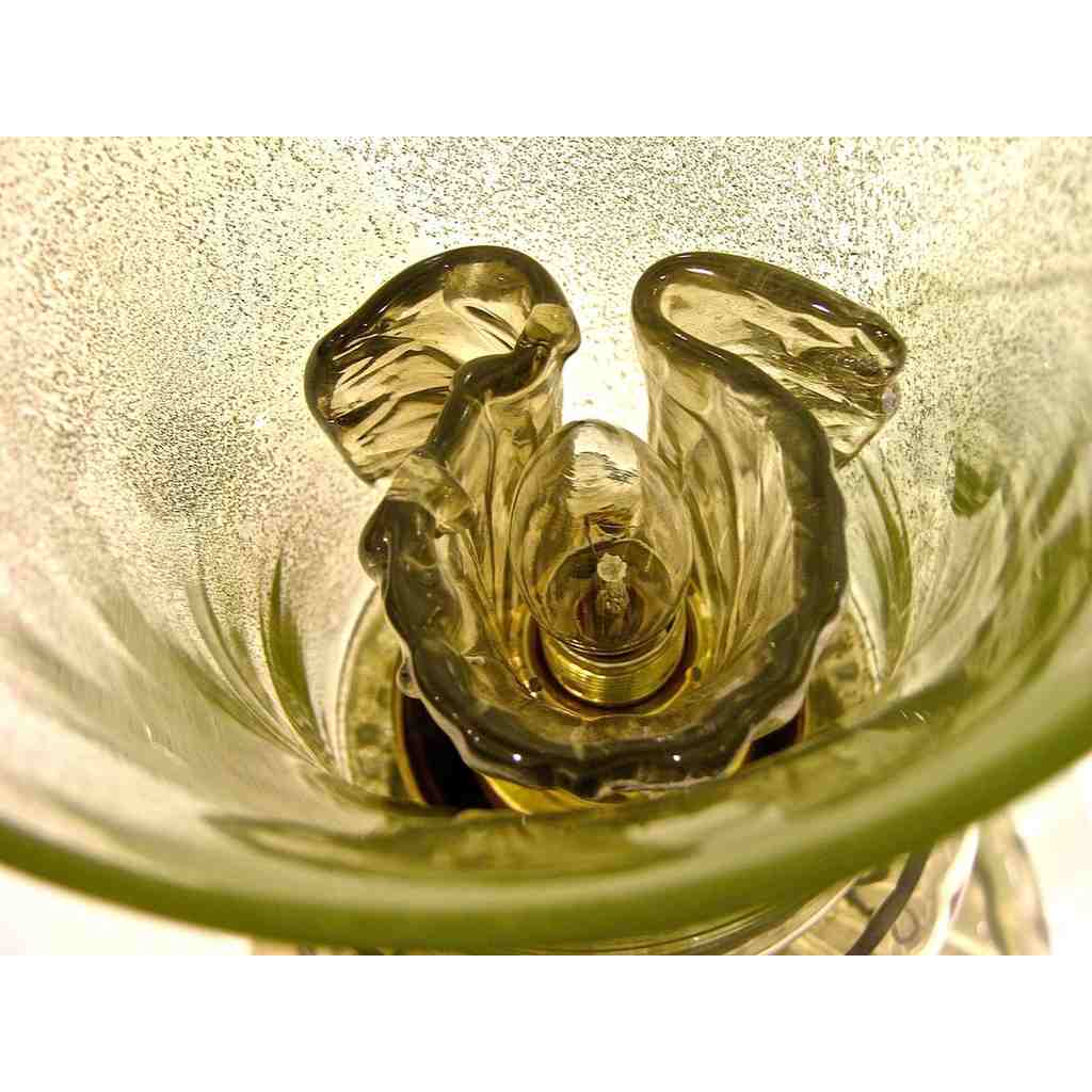 Cenedese 1970s Rare Vintage Pair of Smoked Green Murano Glass Lamps - Cosulich Interiors & Antiques