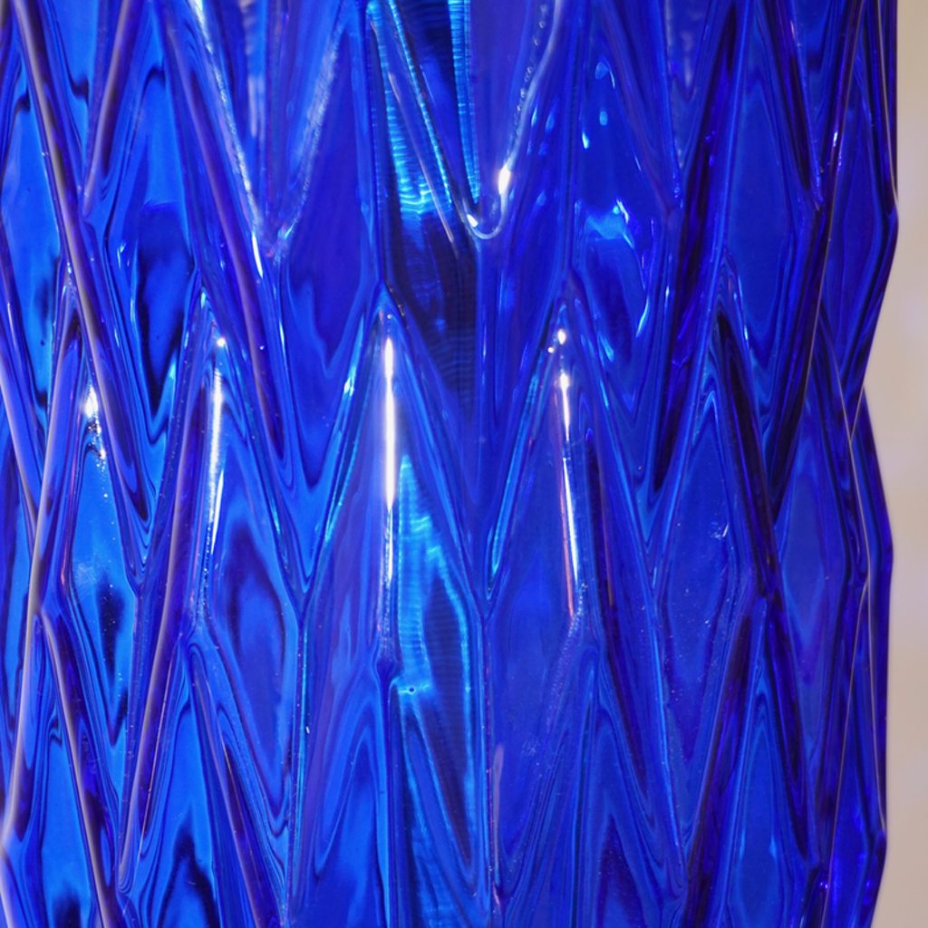 Contemporary Italian Pair of Brass and Cobalt Blue Murano Glass Table Lamps