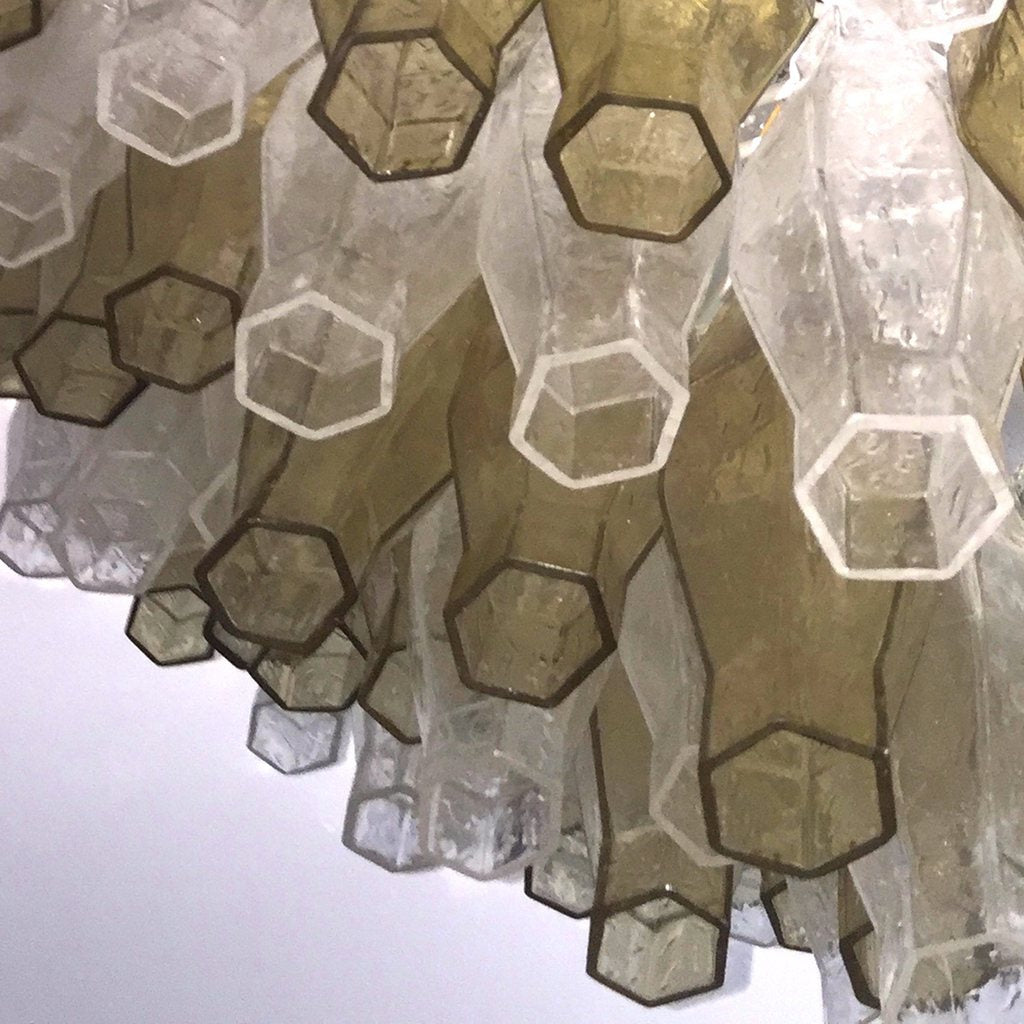 Contemporary Italian Poliedri Amber and Crystal Clear Murano Glass Chandelier