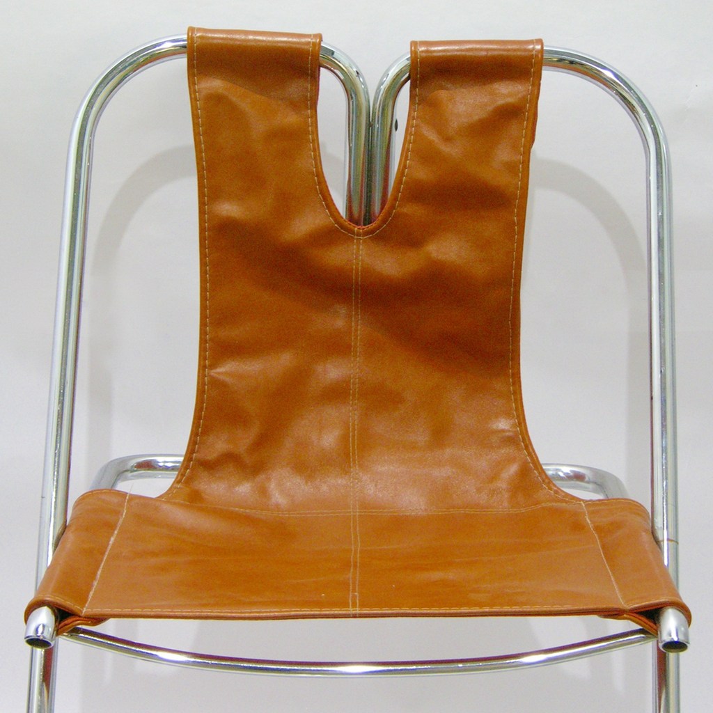 1960s Italian Set of Four Hand-Stitched Leather and Chrome Chairs