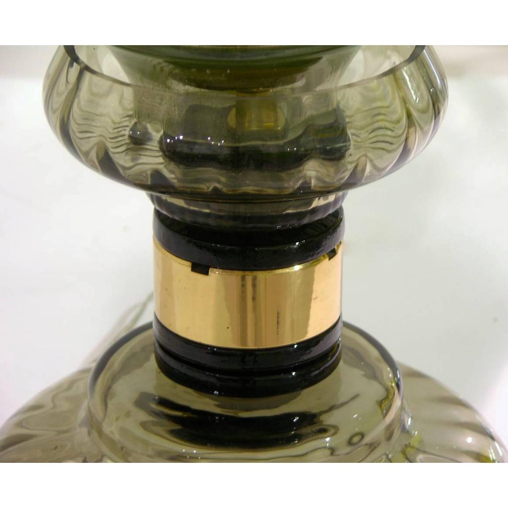 Cenedese 1970s Rare Vintage Pair of Smoked Green Murano Glass Lamps - Cosulich Interiors & Antiques