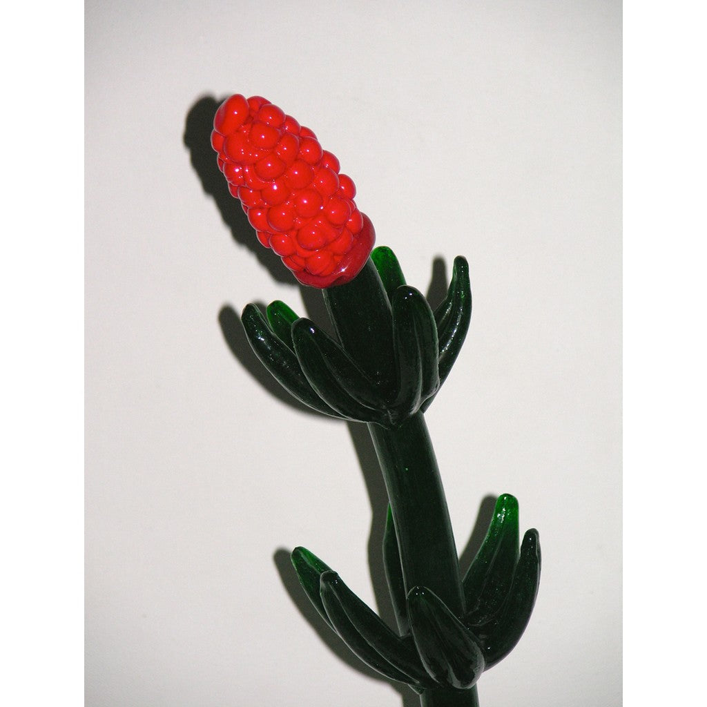 1980s Italian Organic Green Murano Glass Potted Plant with Red Flower