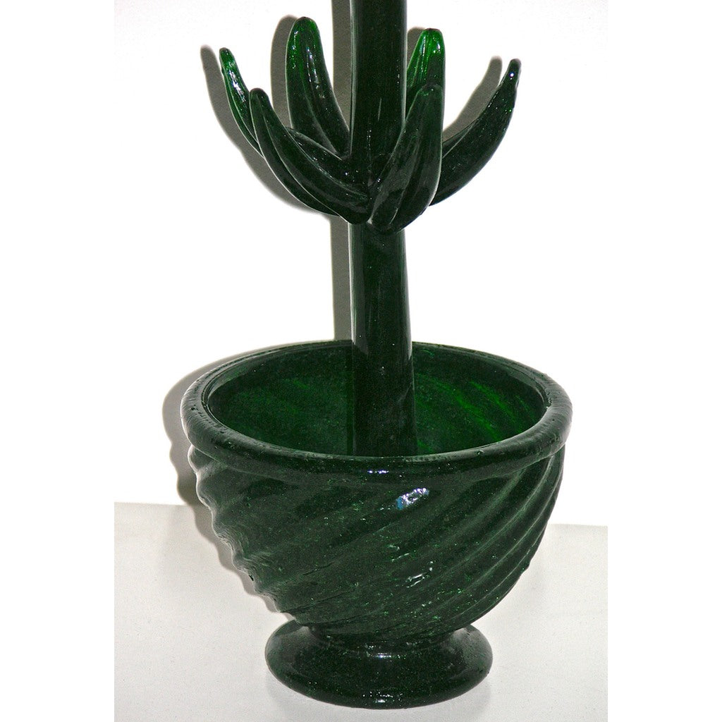 1980s Italian Organic Green Murano Glass Potted Plant with Red Flower