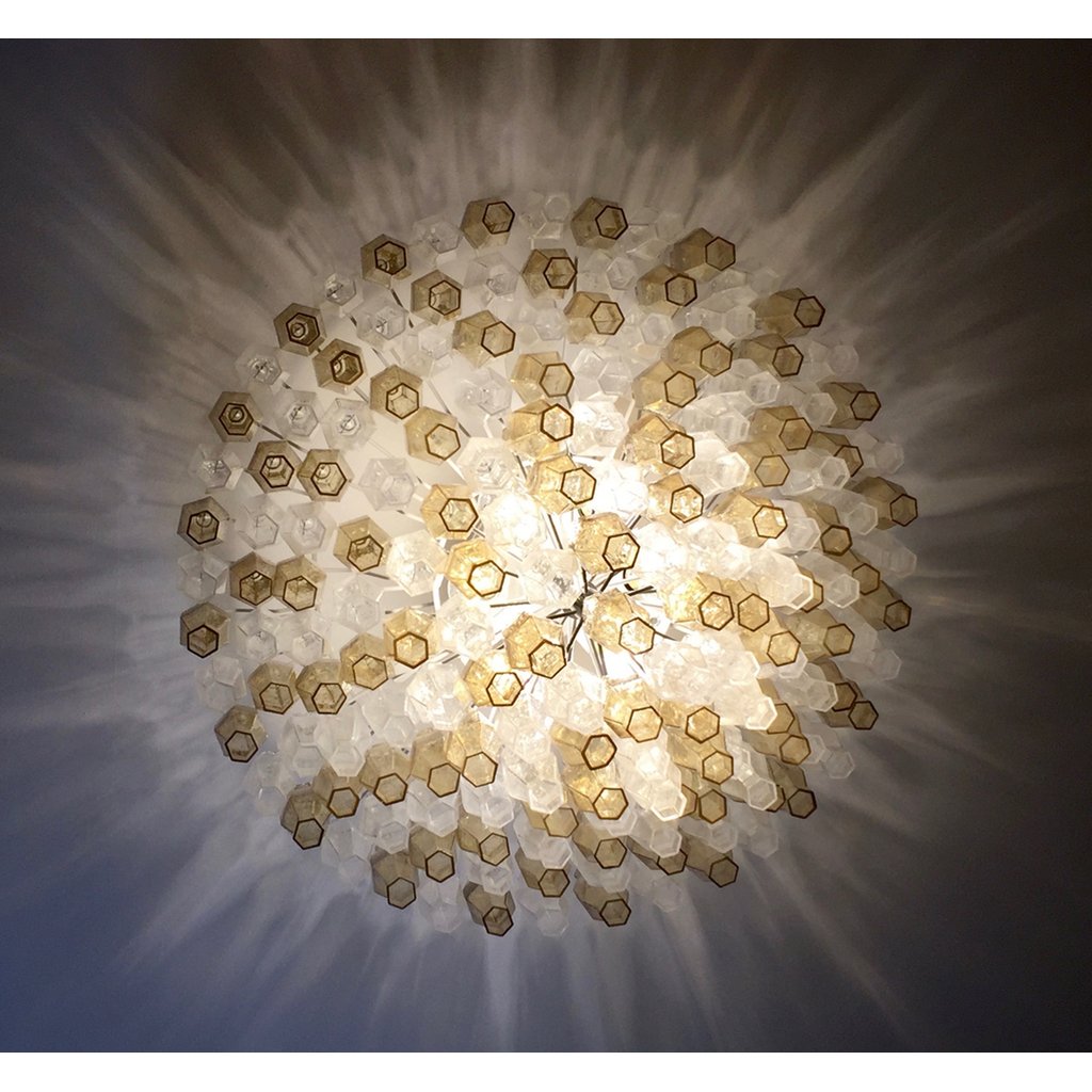 Contemporary Italian Poliedri Amber and Crystal Clear Murano Glass Chandelier