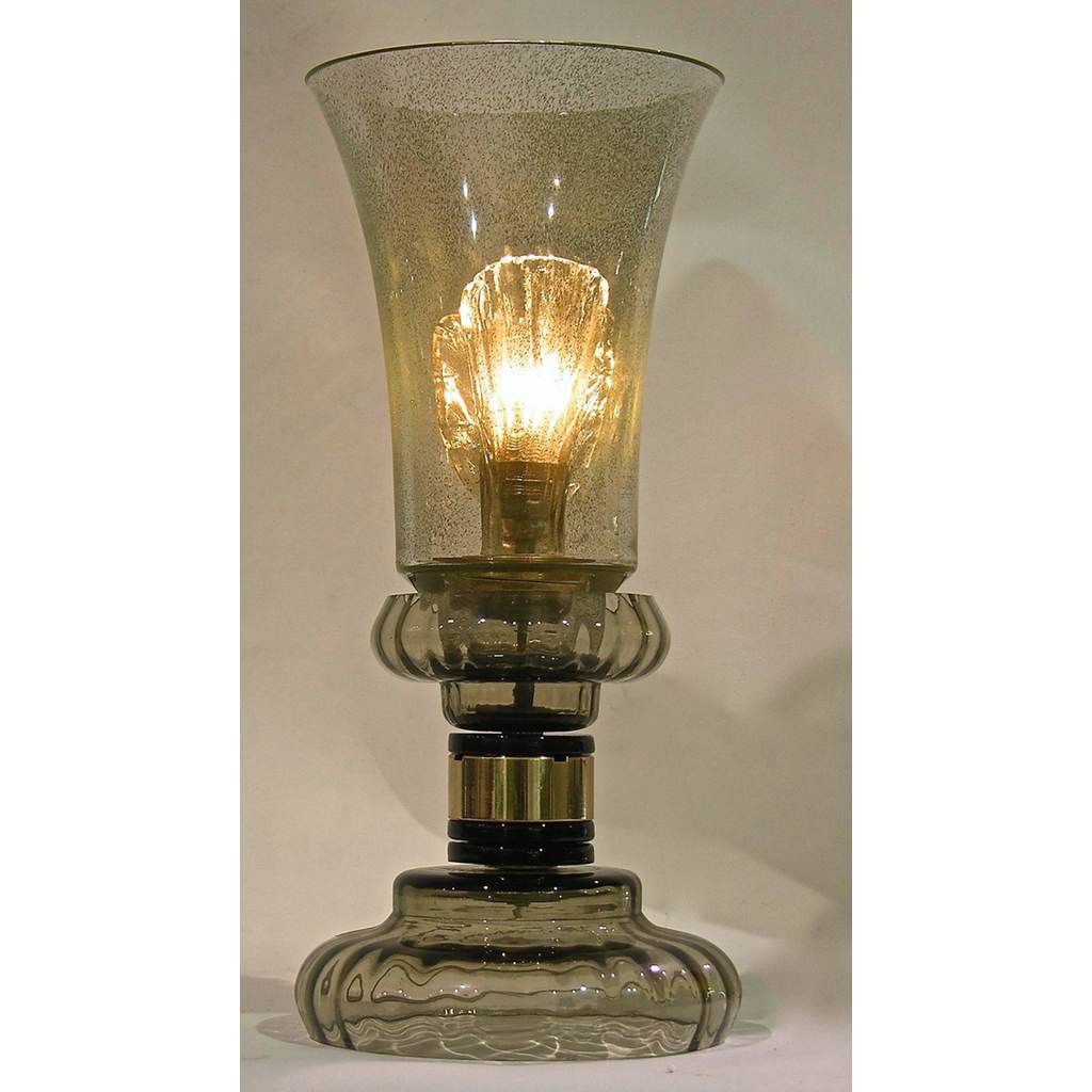 Cenedese 1970s Rare Vintage Pair of Smoked Green Murano Glass Lamps - Cosulich Interiors & Antiques