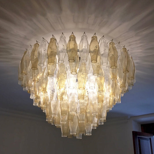 Contemporary Italian Poliedri Amber and Crystal Clear Murano Glass Chandelier