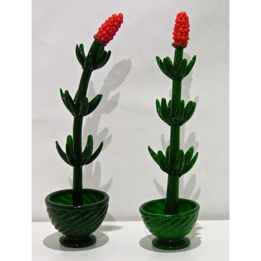1980s Italian Organic Green Murano Glass Potted Plant with Red Flower