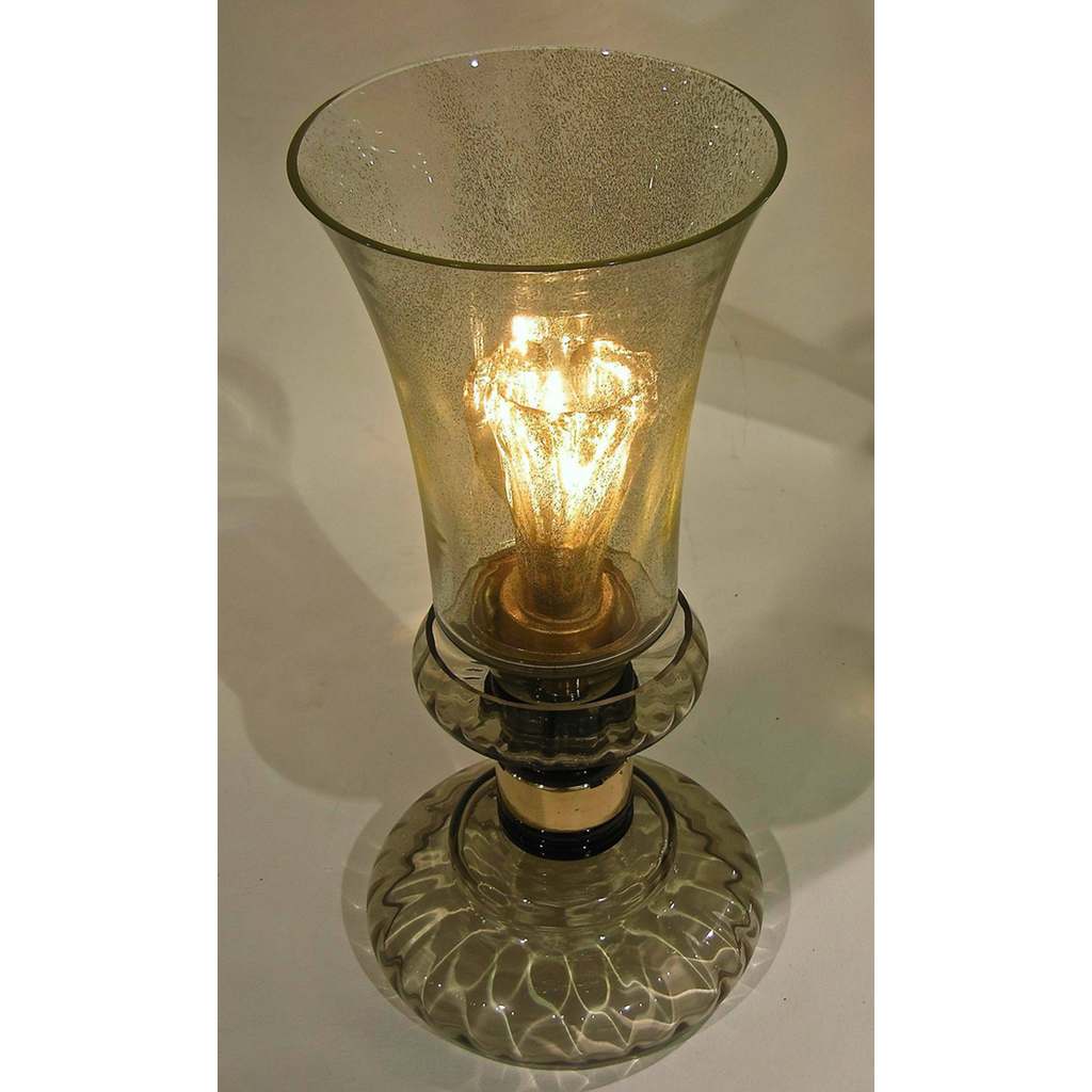 Cenedese 1970s Rare Vintage Pair of Smoked Green Murano Glass Lamps - Cosulich Interiors & Antiques