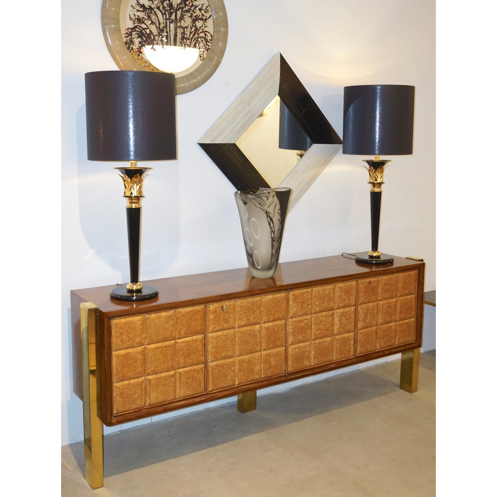 Paolo Buffa 1940s Minimalist Dark & Light Wood Cabinet / Sideboard on Brass Legs