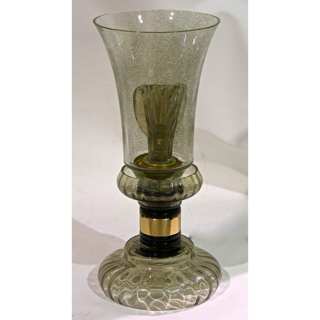 Cenedese 1970s Rare Vintage Pair of Smoked Green Murano Glass Lamps - Cosulich Interiors & Antiques