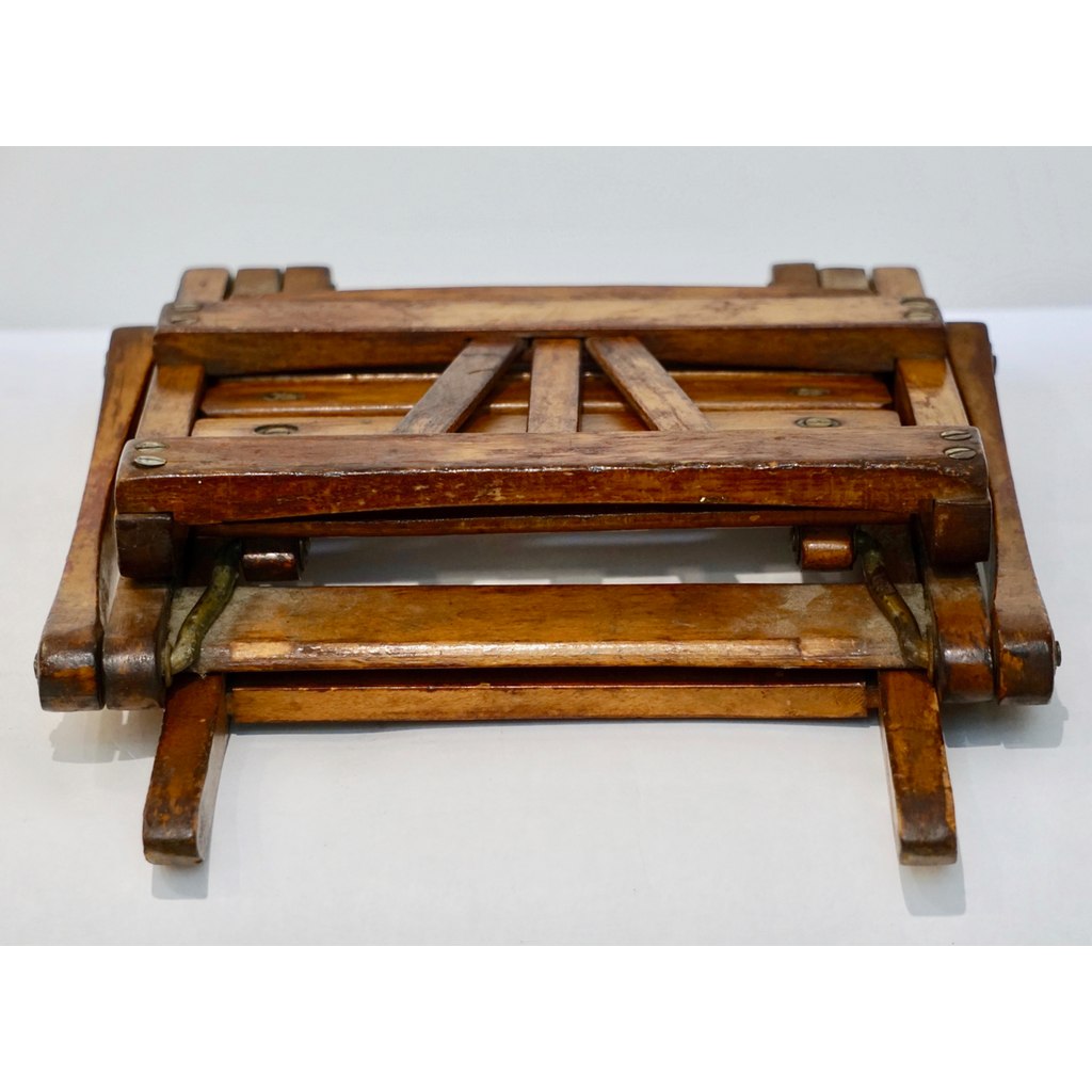 Antique 1950s Italian Handcrafted Oak Doll / Miniature Folding Chair
