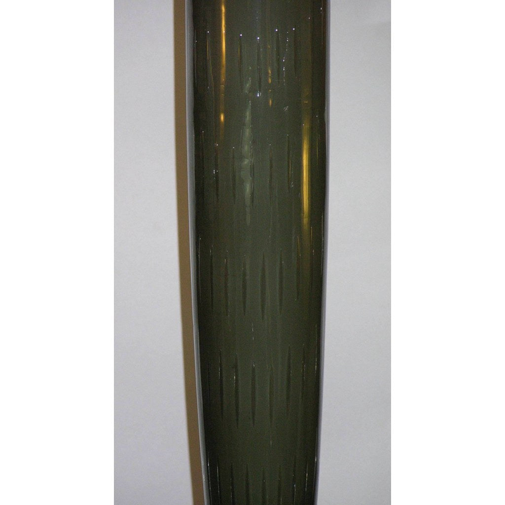 1950s Barovier Toso Olive Grey White Murano Glass Floor Lamp on Round Brass Base