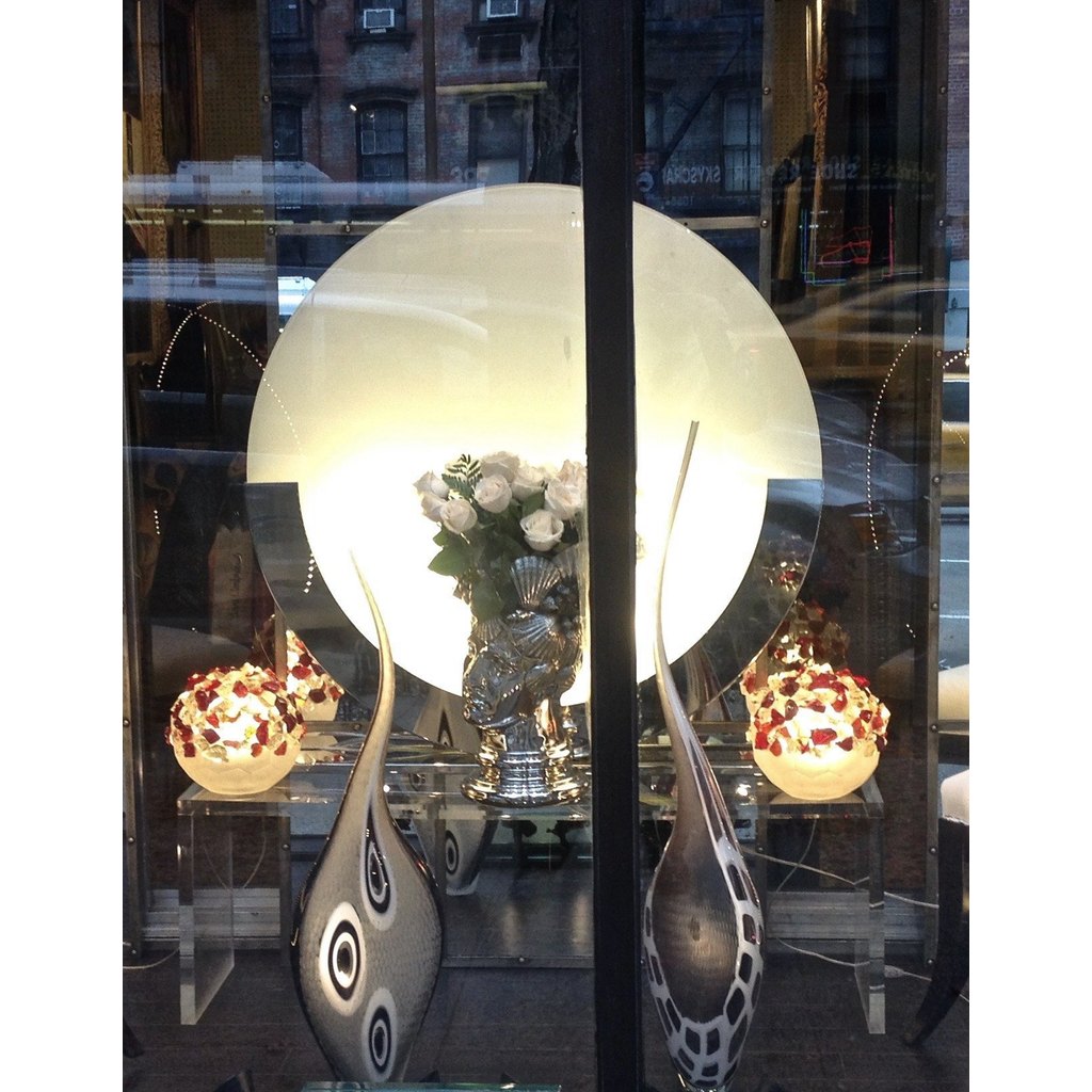 Monumental Italian Design White and Chrome Round Floor or Table Lamps